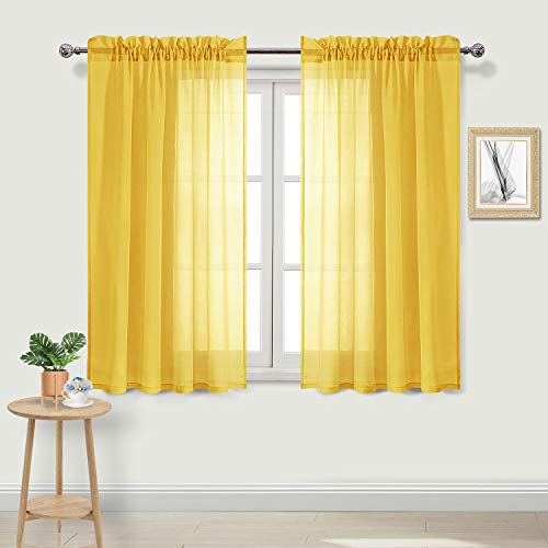 DWCN Gelbe durchsichtige Vorhänge aus Voile, halbtransparent, für Schlafzimmer, Wohnzimmer und Küche, 132,1 x 137,2 cm lang, 2 Stück von DWCN
