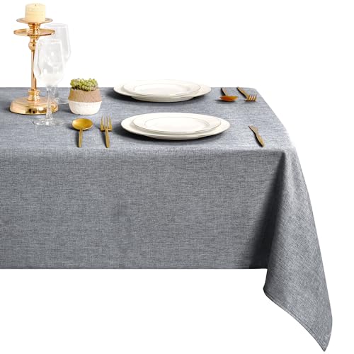 DWCN Grau Tischdecke Leinenoptik Abwaschbar Tischwäsche Wasserabweisend Tischtuch für Esszimmer, Garten, Party, Hochzeiten oder Haushalt,135x180cm von DWCN