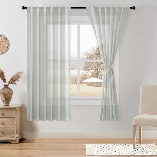 DWCN Graue, durchsichtige Vorhänge, mit Stangentasche und Rückenlasche aus Leinenstruktur, halbtransparent, für Schlafzimmer, Wohnzimmer, 132 x 183 cm, Schiefergrau, 2er-Set DWCN Graue, durchsichtige Vorhänge, mit Stangentasche und Rückenlasche aus Leinenstruktur, halbtransparent, für Schlafzimmer, Wohnzimmer, 132 x 183 cm, Schiefergrau, 2er-Set von DWCN