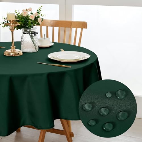DWCN Grün Tischdecke,Rund 180cm,Fleckschutz Abwaschbar Tischwäsche Wasserdicht Tischtuch für Esszimmer,Garten,Party,Hochzeiten oder Haushal von DWCN
