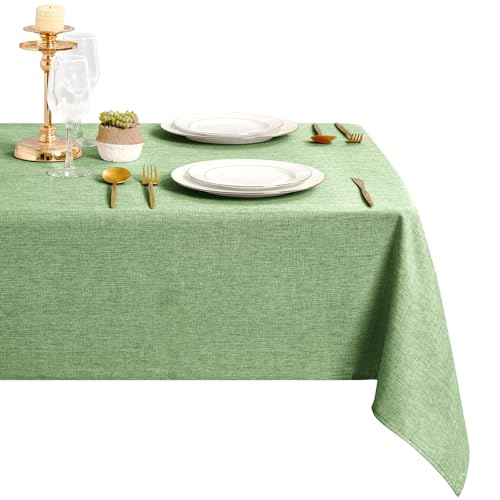 DWCN Hellgrün Tischdecke Leinenoptik Abwaschbar Tischwäsche Wasserabweisend Tischtuch für Esszimmer, Garten, Party, Hochzeiten oder Haushalt,135x160cm von DWCN