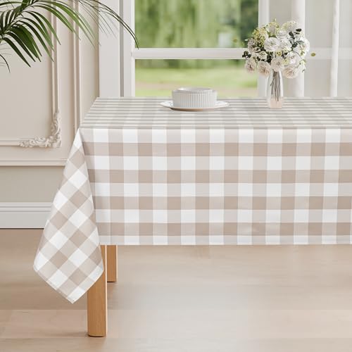 DWCN Karierte Tischdecke 140x280cm Tischdecke Outdoor Tischdecke Abwaschbar Wetterfest Fleckschutz Wasserdicht Tischdecke für Draußen Picknick Esszimmer Garten Party Hochzeiten, Khaki und Weiß von DWCN