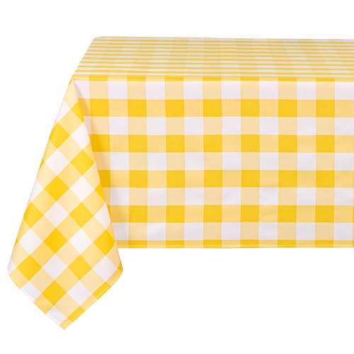 DWCN Karierte Tischdecke Outdoor Tischdecke Abwaschbar Wetterfest Fleckschutz Wasserdicht Garten tischdecken für Draußen Picknick Esszimmer Festival Party Hochzeiten, Gelb und Weiß, 135x180cm von DWCN