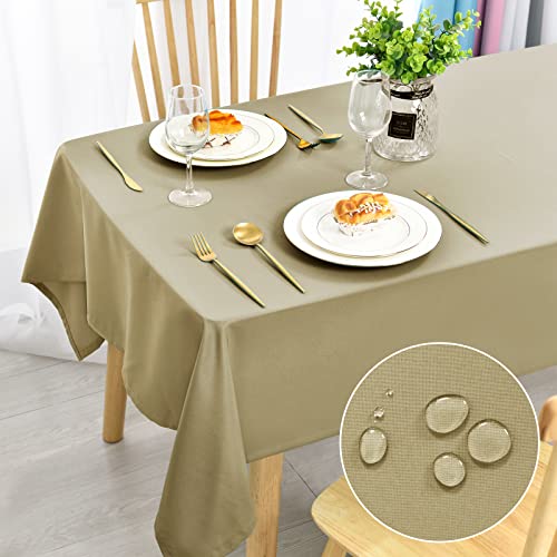 DWCN Khaki Tischdecke Fleckschutz Abwaschbar Tischwäsche Wasserdicht Tischtuch für Esszimmer, Garten, Party, Hochzeiten oder Haushalt,140x200cm von DWCN