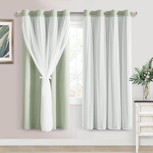 DWCN Mehrlagige Vorhänge für Wohnzimmer, Verdunkelung und transparente Vorhänge mit Raffhaltern, Fensterbehandlungen mit durchsichtiger Überlagerung für Schlafzimmer, 52 B x 63 L, Meeresschaumstoff, 2 DWCN Mehrlagige Vorhänge für Wohnzimmer, Verdunkelung und transparente Vorhänge mit Raffhaltern, Fensterbehandlungen mit durchsichtiger Überlagerung für Schlafzimmer, 52 B x 63 L, Meeresschaumstoff, 2 von DWCN