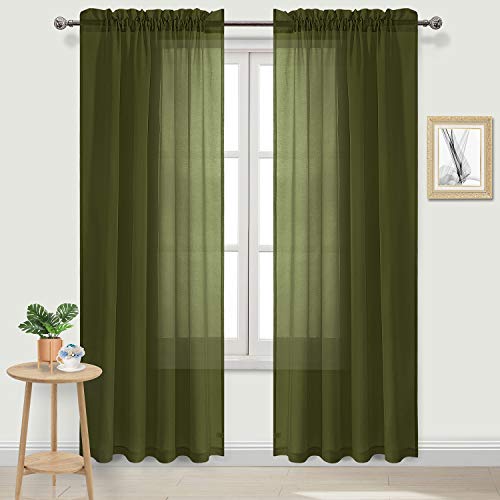 DWCN Olivgrüne transparente Gardinen halbtransparente Voile-Vorhänge für Schlafzimmer und Wohnzimmer, 132,1 x 213,4 cm lang, 2er-Set DWCN Olivgrüne transparente Gardinen halbtransparente Voile-Vorhänge für Schlafzimmer und Wohnzimmer, 132,1 x 213,4 cm lang, 2er-Set von DWCN