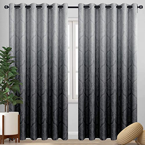 DWCN Ombre Schwarze Verdunkelungsvorhänge für Schlafzimmer – Extra Breite Luxus Damast Muster Dicke Ösen Vorhänge für Wohnzimmer, 1 Paar Farbverlauf, Fenstervorhänge, 254 x 244 cm lang, Schwarz von DWCN