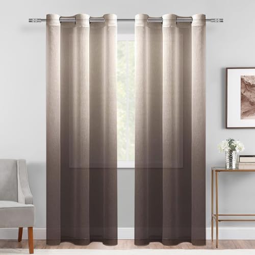 DWCN Ombre Sheer Curtains – Faux Linen Gradient Semi Voile Grommet Top Drapes Bedroom and Living Room Curtains Set of 2 Window Curtain Panels, 107 x 213 Inch Length, Chocolate Brown DWCN Ombre Sheer Curtains – Faux Linen Gradient Semi Voile Grommet Top Drapes Bedroom and Living Room Curtains Set of 2 Window Curtain Panels, 107 x 213 Inch Length, Chocolate Brown von DWCN