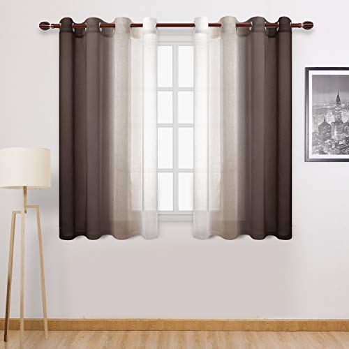 DWCN Ombre Sheer Vorhänge – Faux Leinen Halbvoile Ösen Top Farbverlauf Vorhänge für Schlafzimmer und Wohnzimmer, Set von 2 Fenstervorhängen Panels, 132 x 137 cm Länge, Schokoladenbraun von DWCN