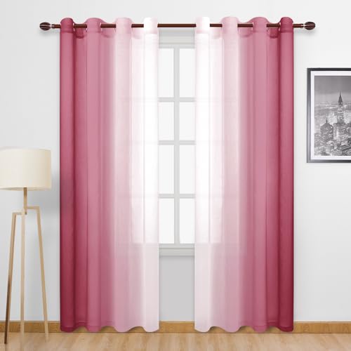 DWCN Ombré-Vorhänge aus Kunstleinen – Farbverlauf, Halb-Voile-Vorhänge für Schlafzimmer und Wohnzimmer, Fenstervorhänge mit Ösen, 2 Paneele, 132 x 274 cm lang, Burgunderrot DWCN Ombré-Vorhänge aus Kunstleinen – Farbverlauf, Halb-Voile-Vorhänge für Schlafzimmer und Wohnzimmer, Fenstervorhänge mit Ösen, 2 Paneele, 132 x 274 cm lang, Burgunderrot von DWCN
