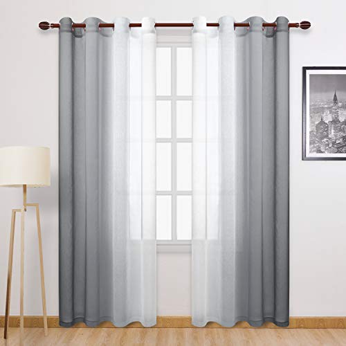 DWCN Ombre graue Kunstleinen-Vorhänge – halb-Voile, Farbverlauf, Ösen oben, Vorhänge für Schlafzimmer und Wohnzimmer, 132 x 244 cm lang, 2 Stück Fenstervorhänge von DWCN