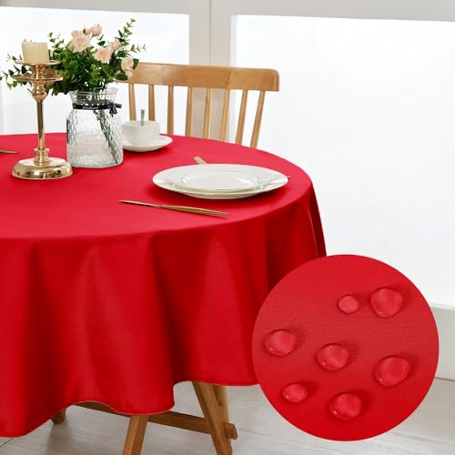 DWCN Rot Tischdecke,Rund 180cm,Fleckschutz Abwaschbar Tischwäsche Wasserdicht Tischtuch für Esszimmer,Garten,Party,Hochzeiten oder Haushal von DWCN