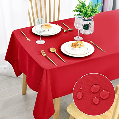 DWCN Rot Tischdecke 130x220cm Fleckschutz Abwaschbar Tischwäsche Wasserdicht Tischtuch für Esszimmer, Garten, Party, Hochzeiten oder Haushalt von DWCN