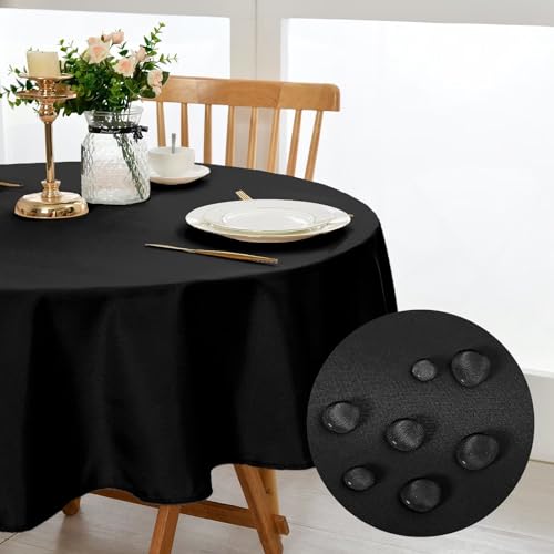 DWCN Schwarz Tischdecke,Rund 140cm,Fleckschutz Abwaschbar Tischwäsche Wasserdicht Tischtuch für Esszimmer,Garten,Party,Hochzeiten oder Haushal von DWCN