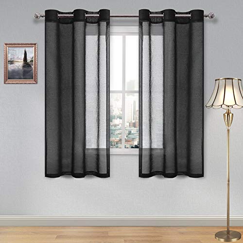 DWCN Schwarze durchsichtige Vorhänge für Wohnzimmer, Schlafzimmer und Beerdigung/Gothic-Hochzeit – Kunstleinen-Optik, Voile-Vorhänge mit Ösen, Fenstervorhang, 117,8 x 137,2 cm Länge, Set mit 2 von DWCN