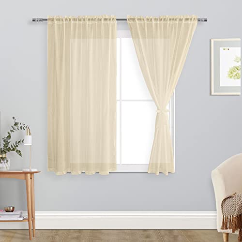 DWCN Sheer Voile Vorhang Transparente Gardine Stangendurchzug 2 Stücke Fensterschal für Wohnzimmer, Babyroom，Schlafzimmer, Rod Pocket, Beige, 160x140(HxB) von DWCN