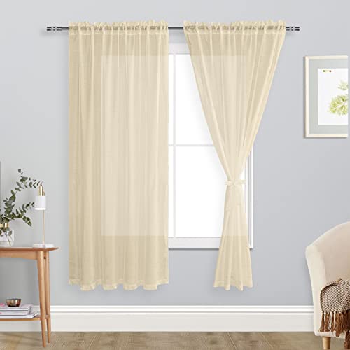 DWCN Sheer Voile Vorhang Transparente Gardine Stangendurchzug 2 Stücke Fensterschal für Wohnzimmer, Babyroom，Schlafzimmer, Rod Pocket, Beige, 175x140(HxB) von DWCN