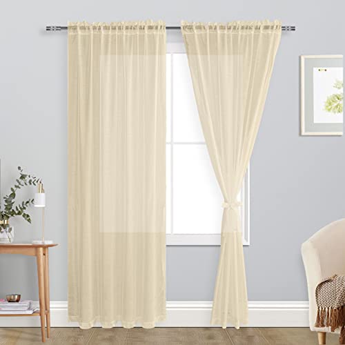 DWCN Sheer Voile Vorhang Transparente Gardine Stangendurchzug 2 Stücke Fensterschal für Wohnzimmer, Babyroom，Schlafzimmer, Rod Pocket, Beige, 215x140(HxB) von DWCN