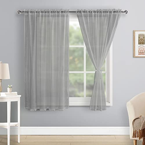 DWCN Sheer Voile Vorhang Transparente Gardine Stangendurchzug 2 Stücke Fensterschal für Wohnzimmer, Babyroom，Schlafzimmer, Rod Pocket, Grau, 175x140(HxB) von DWCN