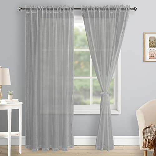 DWCN Sheer Voile Vorhang Transparente Gardine Stangendurchzug 2 Stücke Fensterschal für Wohnzimmer, Babyroom，Schlafzimmer, Rod Pocket, Grau, 280x140(HxB) von DWCN