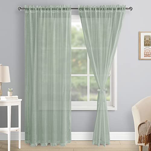 DWCN Sheer Voile Vorhang Transparente Gardine Stangendurchzug 2 Stücke Fensterschal für Wohnzimmer, Babyroom，Schlafzimmer, Rod Pocket, Grün, 245x140(HxB) von DWCN