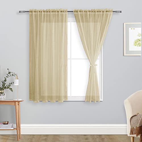 DWCN Sheer Voile Vorhang Transparente Gardine Stangendurchzug 2 Stücke Fensterschal für Wohnzimmer, Babyroom，Schlafzimmer, Rod Pocket, Taupe, 160x140(HxB) von DWCN