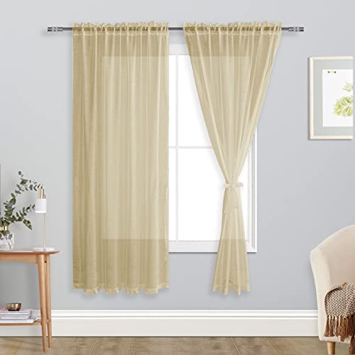 DWCN Sheer Voile Vorhang Transparente Gardine Stangendurchzug 2 Stücke Fensterschal für Wohnzimmer, Babyroom，Schlafzimmer, Rod Pocket, Taupe, 175x140(HxB) von DWCN