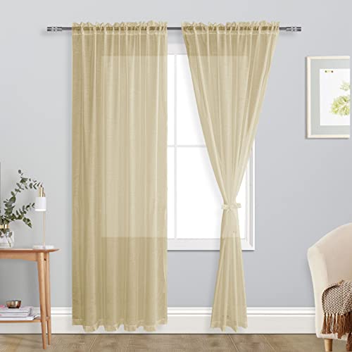 DWCN Sheer Voile Vorhang Transparente Gardine Stangendurchzug 2 Stücke Fensterschal für Wohnzimmer, Babyroom，Schlafzimmer, Rod Pocket, Taupe, 228x140(HxB) von DWCN