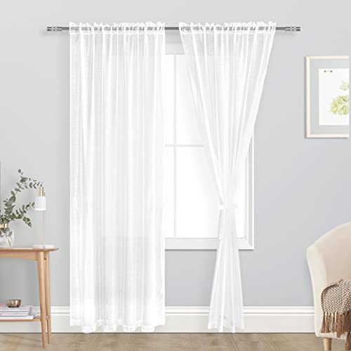 DWCN Sheer Voile Vorhang Transparente Gardine Stangendurchzug 2 Stücke Fensterschal für Wohnzimmer, Babyroom，Schlafzimmer, Rod Pocket, Weiß, 280x140(HxB) von DWCN