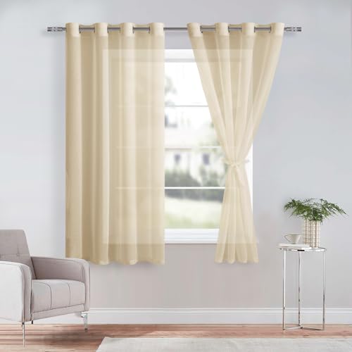 DWCN Sheer Voile Vorhang Transparente Gardine mit Ösen 2 Stücke Ösenschal für Wohnzimmer, Babyroom，Schlafzimmer, Beige, 145x140cm(HxB) von DWCN