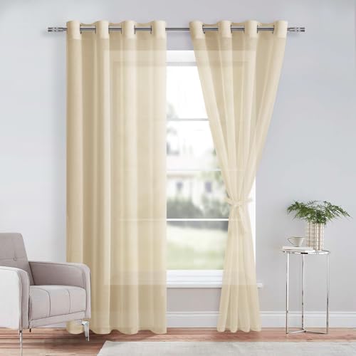 DWCN Sheer Voile Vorhang Transparente Gardine mit Ösen 2 Stücke Ösenschal für Wohnzimmer, Babyroom，Schlafzimmer, Beige, 183x140cm(HxB) von DWCN