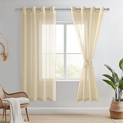 DWCN Sheer Voile Vorhang Transparente Gardine mit Ösen 2 Stücke Ösenschal für Wohnzimmer, Babyroom，Schlafzimmer, Beige, 210x132cm(HxB) von DWCN