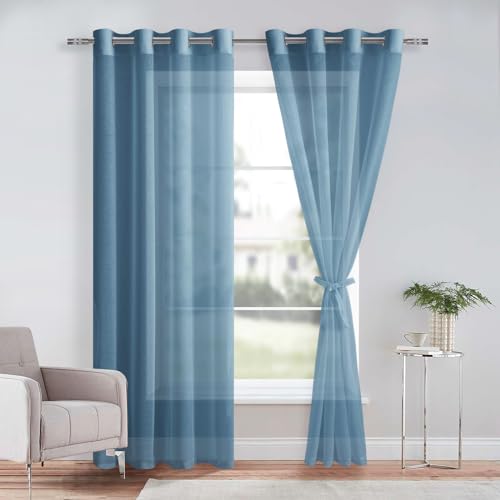 DWCN Sheer Voile Vorhang Transparente Gardine mit Ösen 2 Stücke Ösenschal für Wohnzimmer, Babyroom，Schlafzimmer, Dunkelblau, 225x140cm(HxB) von DWCN