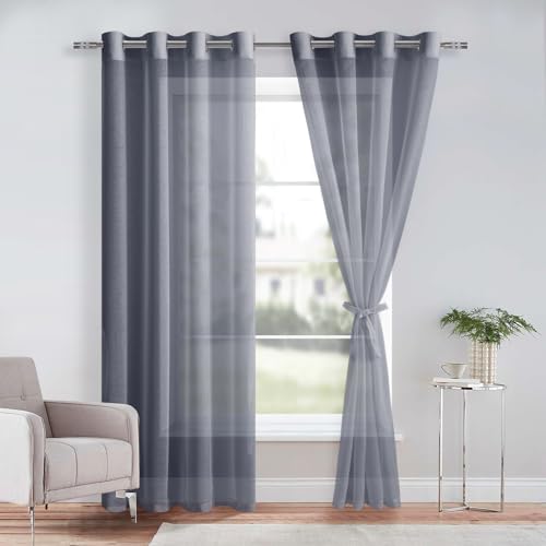 DWCN Sheer Voile Vorhang Transparente Gardine mit Ösen 2 Stücke Ösenschal für Wohnzimmer, Babyroom，Schlafzimmer, Dunkelgrau, 280x140cm(HxB) von DWCN