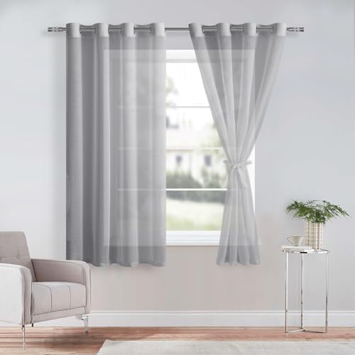 DWCN Sheer Voile Vorhang Transparente Gardine mit Ösen 2 Stücke Ösenschal für Wohnzimmer, Babyroom，Schlafzimmer, Grau, 137x140cm(HxB) von DWCN