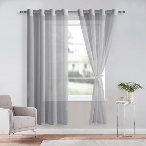 DWCN Sheer Voile Vorhang Transparente Gardine mit Ösen 2 Stücke Ösenschal für Wohnzimmer, Babyroom，Schlafzimmer, Grau, 183x140cm(HxB) von DWCN