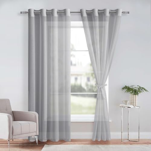 DWCN Sheer Voile Vorhang Transparente Gardine mit Ösen 2 Stücke Ösenschal für Wohnzimmer, Babyroom，Schlafzimmer, Grau, 240x140cm(HxB) von DWCN