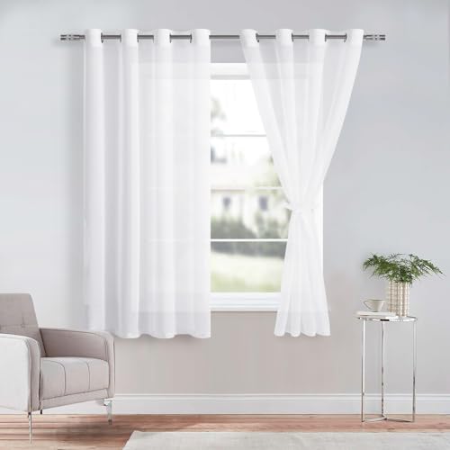 DWCN Sheer Voile Vorhang Transparente Gardine mit Ösen 2 Stücke Ösenschal für Wohnzimmer, Babyroom，Schlafzimmer, Weiß, 137x140cm(HxB) von DWCN