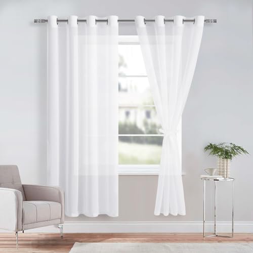 DWCN Sheer Voile Vorhang Transparente Gardine mit Ösen 2 Stücke Ösenschal für Wohnzimmer, Babyroom，Schlafzimmer, Weiß, 175x140cm(HxB) von DWCN