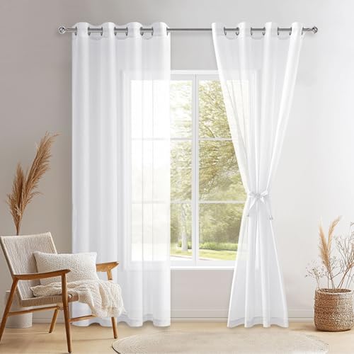 DWCN Sheer Voile Vorhang Transparente Gardine mit Ösen 2 Stücke Ösenschal für Wohnzimmer, Babyroom，Schlafzimmer, Weiß, 210x132cm(HxB) von DWCN