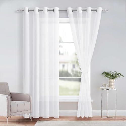 DWCN Sheer Voile Vorhang Transparente Gardine mit Ösen 2 Stücke Ösenschal für Wohnzimmer, Babyroom，Schlafzimmer, Weiß, 260x140cm(HxB) von DWCN