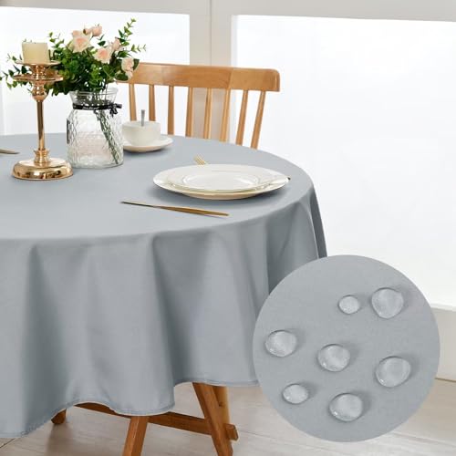 DWCN Silver grau Tischdecke,Rund 140cm,Fleckschutz Abwaschbar Tischwäsche Wasserdicht Tischtuch für Esszimmer,Garten,Party,Hochzeiten oder Haushal von DWCN