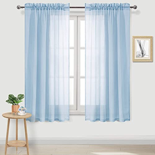 DWCN Sky Blue Sheer Curtains Semi Transparent Voile Rod Pocket Curtains for Bedroom and Living Room, 42 x 72 inch Long, Set of 2 Panels von DWCN