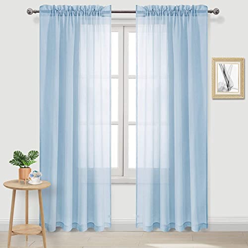 DWCN Sky Blue Sheer Curtains Semi Transparent Voile Rod Pocket Curtains for Bedroom and Living Room, 52 x 95 inch Long, Set of 2 Panels von DWCN