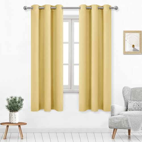 DWCN Verdunkelungsvorhänge für Wohnzimmer Schlafzimmer Einfarbig Thermovorhang Sichtschutz Hellgelb 96x160cm 2er Set von DWCN