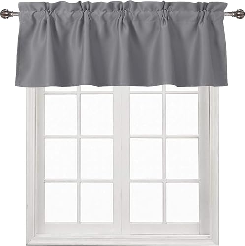 DWCN Volant-Vorhänge, verdunkelnd, grau, mit Stangentasche, Küchenvolant, 106,7 x 30,5 cm lang, 1 Vorhang von DWCN