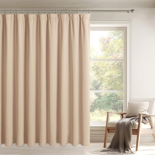DWCN Vorhänge Beige Raumteiler Vorhang mit Kräuselband 245x300cm(HxB) 1er-Set Raumtrenner Thermovorhang Extra Breite Gardinen Blickdicht mit Vorhang-Krawatten für Schiene Wohnzimmer Schlafzimmer von DWCN