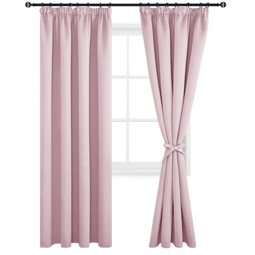 DWCN Vorhänge Wohnzimmer Verdunkelungsvorhang Gardinen mit Kräuselband Gardinen Vorhang Blickidcht Winter Wärmehaltung, 228x167cm(HöhexBreite), Blush Pink, 2er Set von DWCN