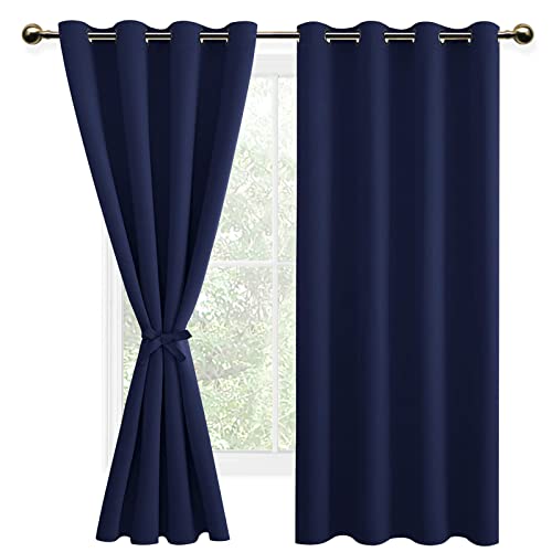 DWCN Blickdichte Vorhänge Schlafzimmer Ösenvorhang Verdunkelungsgardinen mit Ösen 2 Stücke Thermogardine für Wohnzimmer, Dunkelblau, 175x140cm(HxB) von DWCN