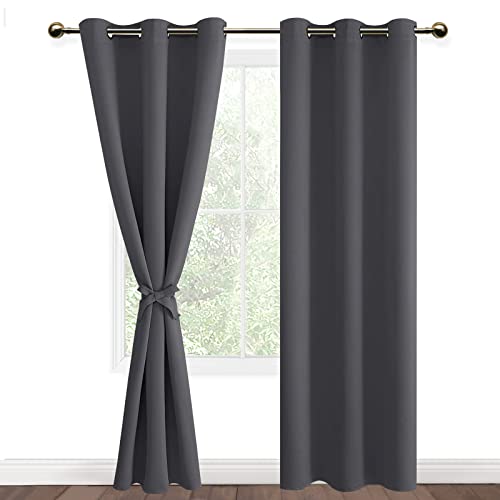 DWCN Vorhang Blickdicht mit Vorhang Raffhalter Verdunkelungsgardinen mit Ösen 2 Stücke Thermogardine, Blackout Curtain Verdunkelung Thermovorhang, Dunkelgrau, 228x117cm(HxB) von DWCN